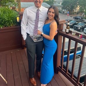 LULU’S Keeper of My Heart Blue One-Shoulder Maxi Dress